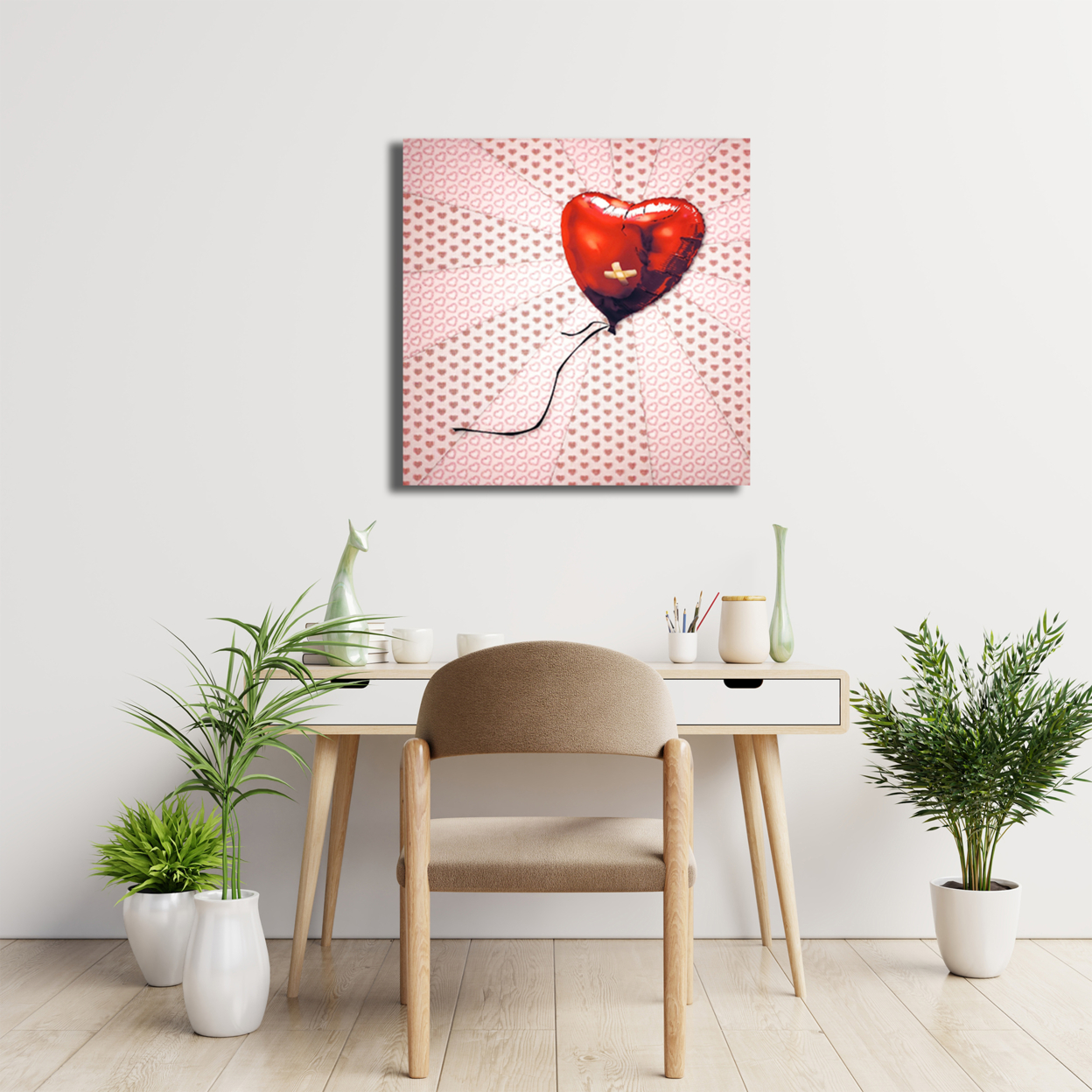 Matashi 5D Multi-Dimensional Wall Art - Custom Made Balloon Heart Wall Art Print On Strong Polycarbonate Panel W/ Vibrant Colors (16x16 In)