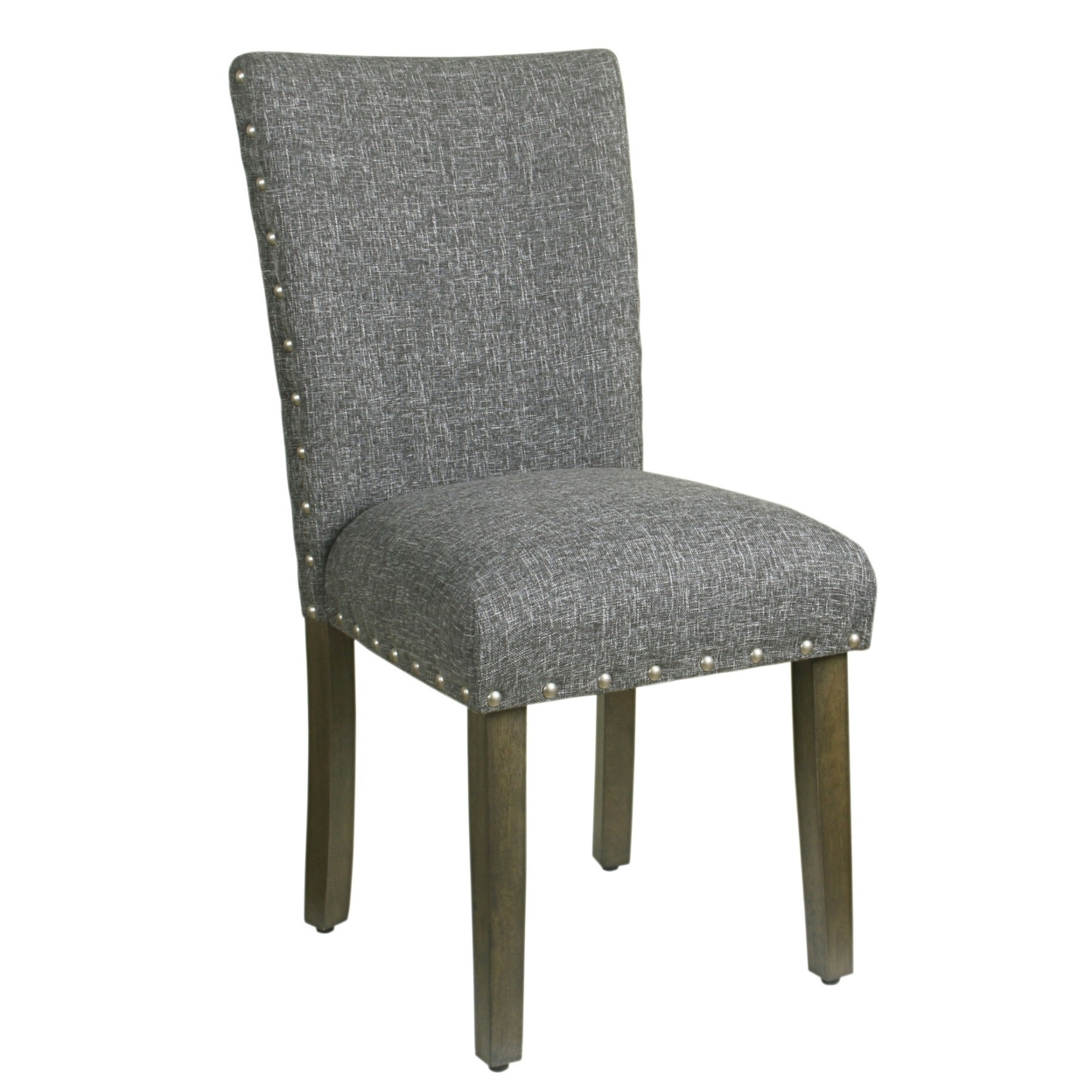Fabric Upholstered Wooden Parson Chair With Nail Head Trim Accent, Dark Gray, Set Of Two- Saltoro Sherpi