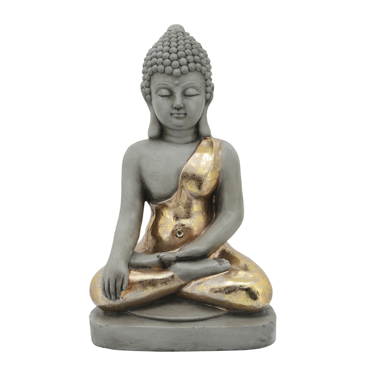 Sitting Buddha Design Resin Accent Decor, Gray- Saltoro Sherpi