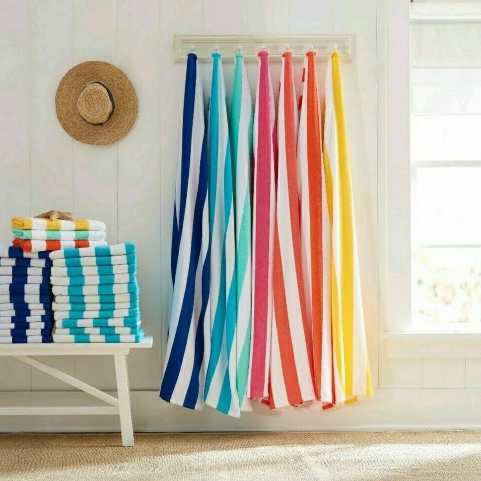 3-Pack Ultra-Soft 100% Cotton Jumbo Assorted Striped Pool Cabana Beach Towels