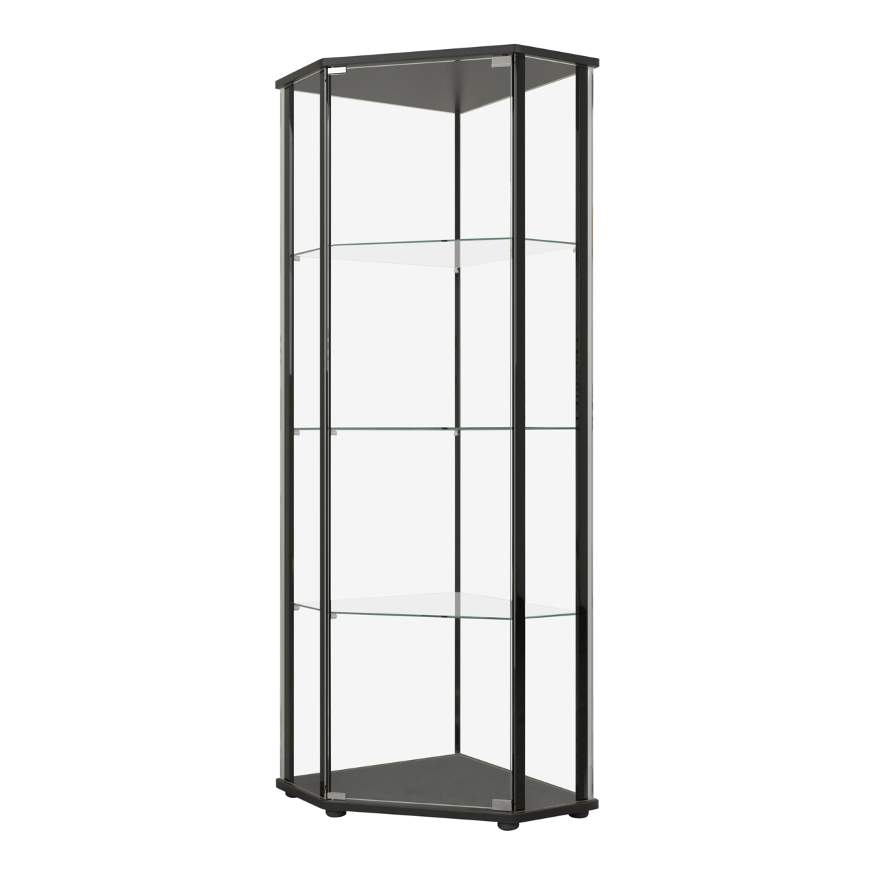 Metal Curio Cabinet With 1 Door And 3 Glass Shelves, Black- Saltoro Sherpi
