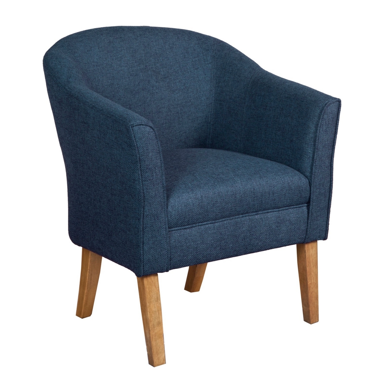 Fabric Upholstered Wooden Accent Chair With Curved Back, Blue And Brown- Saltoro Sherpi