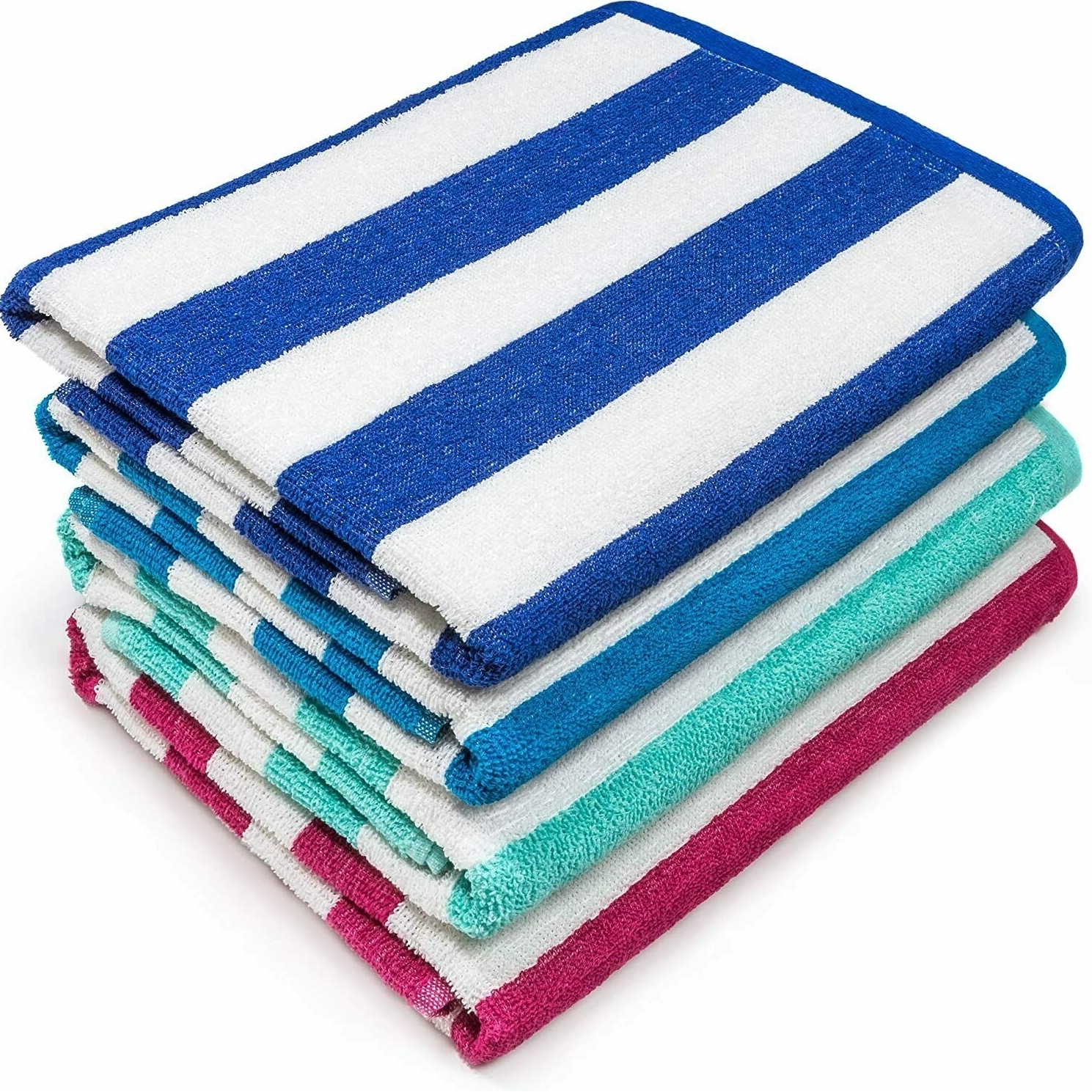 2-Pack Ultra-Soft 100% Cotton Jumbo Assorted Striped Pool Cabana Beach Towels