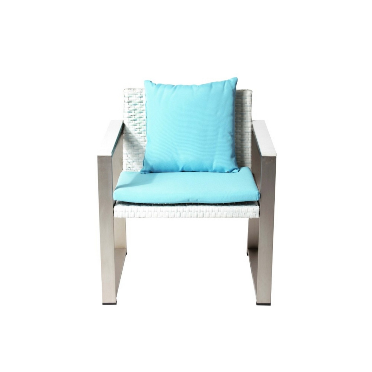 Anodized Aluminum Upholstered Cushioned Chair With Rattan, White Turquoise- Saltoro Sherpi