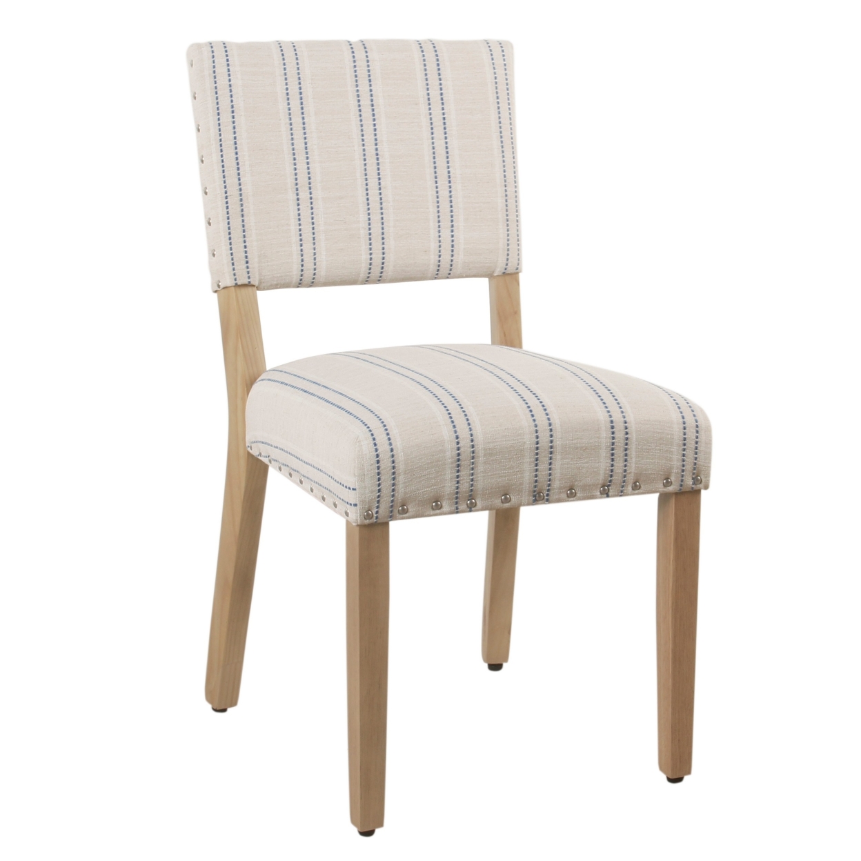 Wooden Dining Chair With Striped Pattern Fabric Cushioned Seat, Blue And White, Set Of Two-Saltoro Sherpi