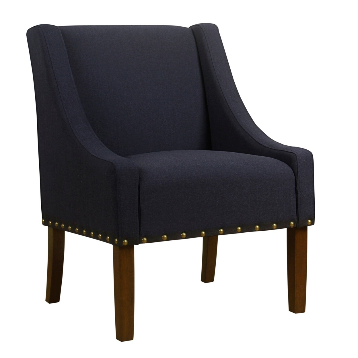 Fabric Upholstered Accent Chair With Swooping Arms And Nail Head Trim, Blue And Brown- Saltoro Sherpi