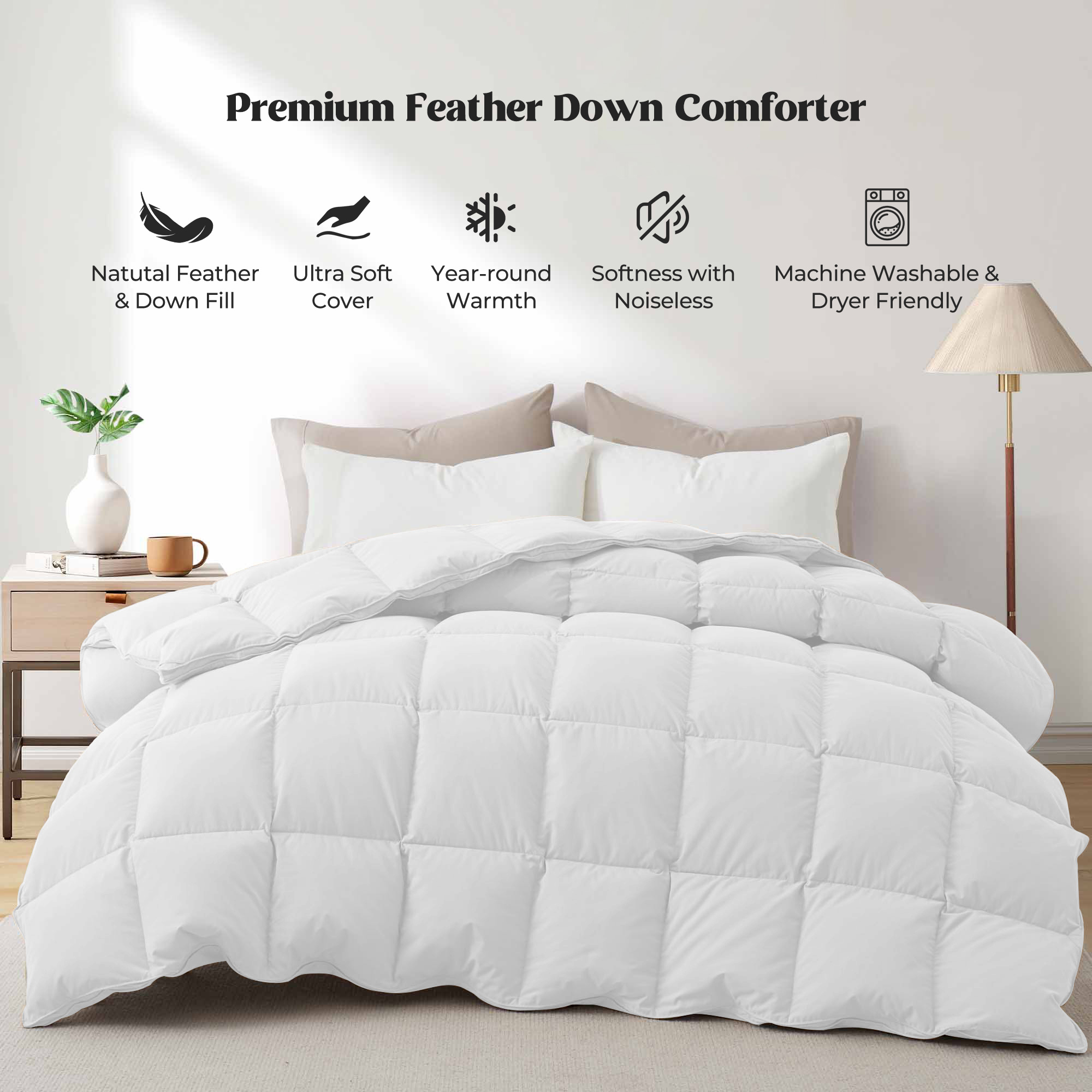Medium Weight Goose Feather And Down Comforter - White, Twin