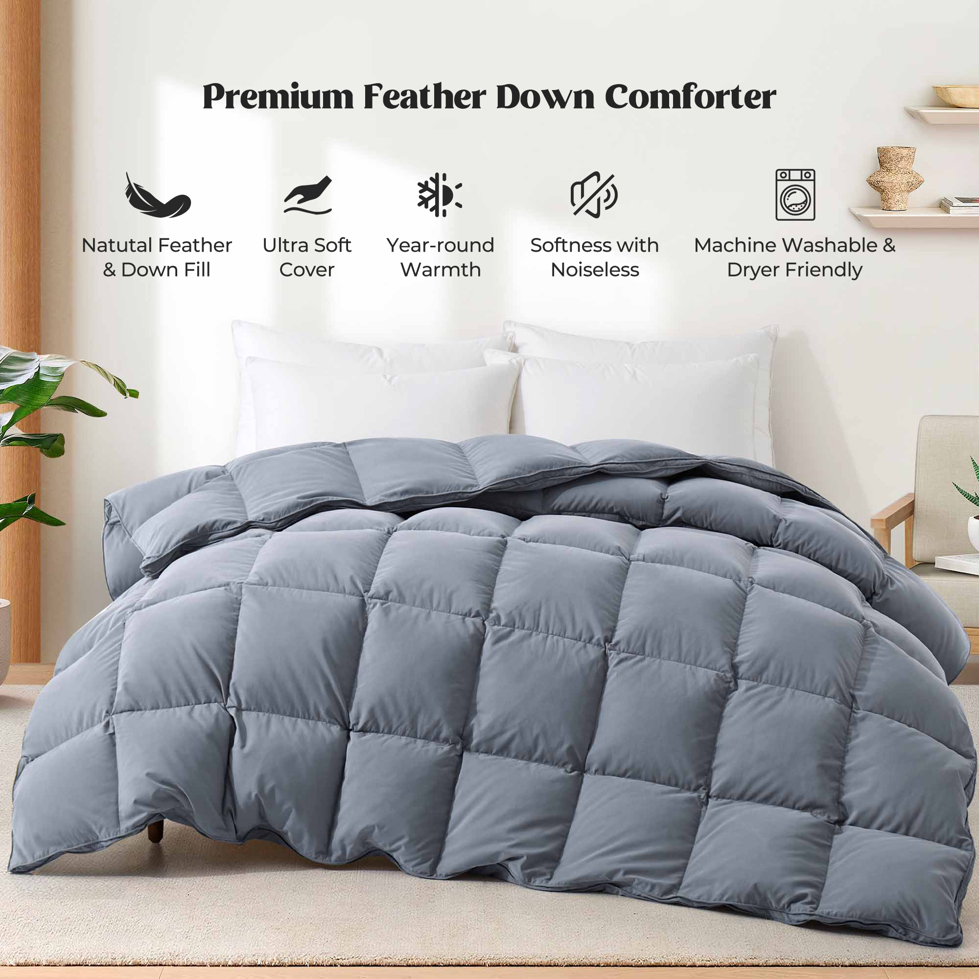Medium Weight Goose Feather And Down Comforter - White, Twin