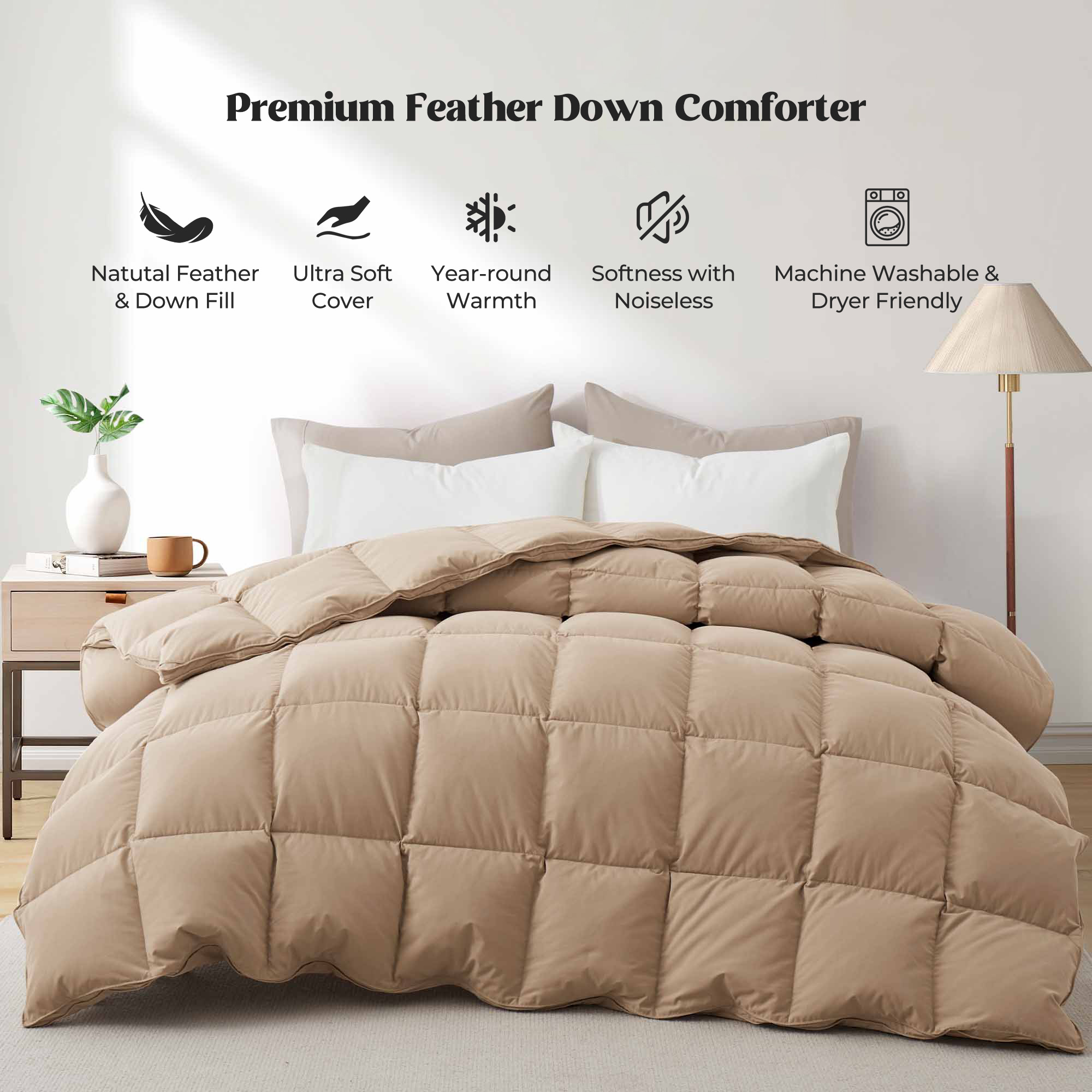 Medium Weight Goose Feather And Down Comforter - Ginger Root, Full/Queen
