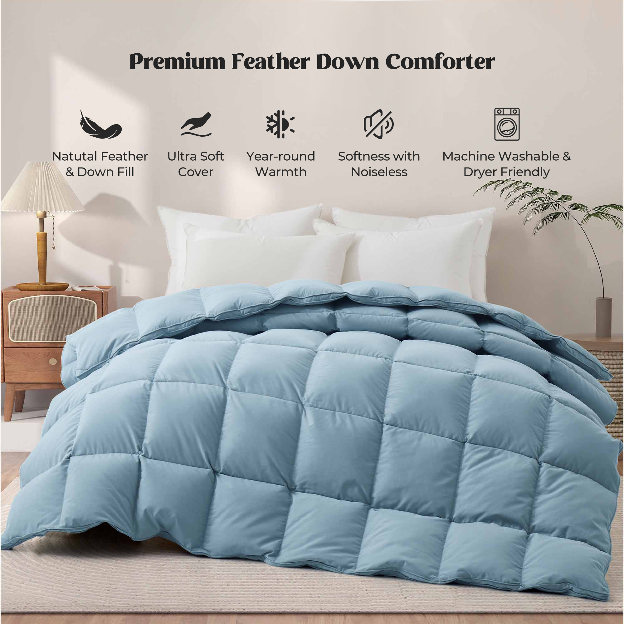 Medium Weight Goose Feather And Down Comforter - Steel Blue, California King