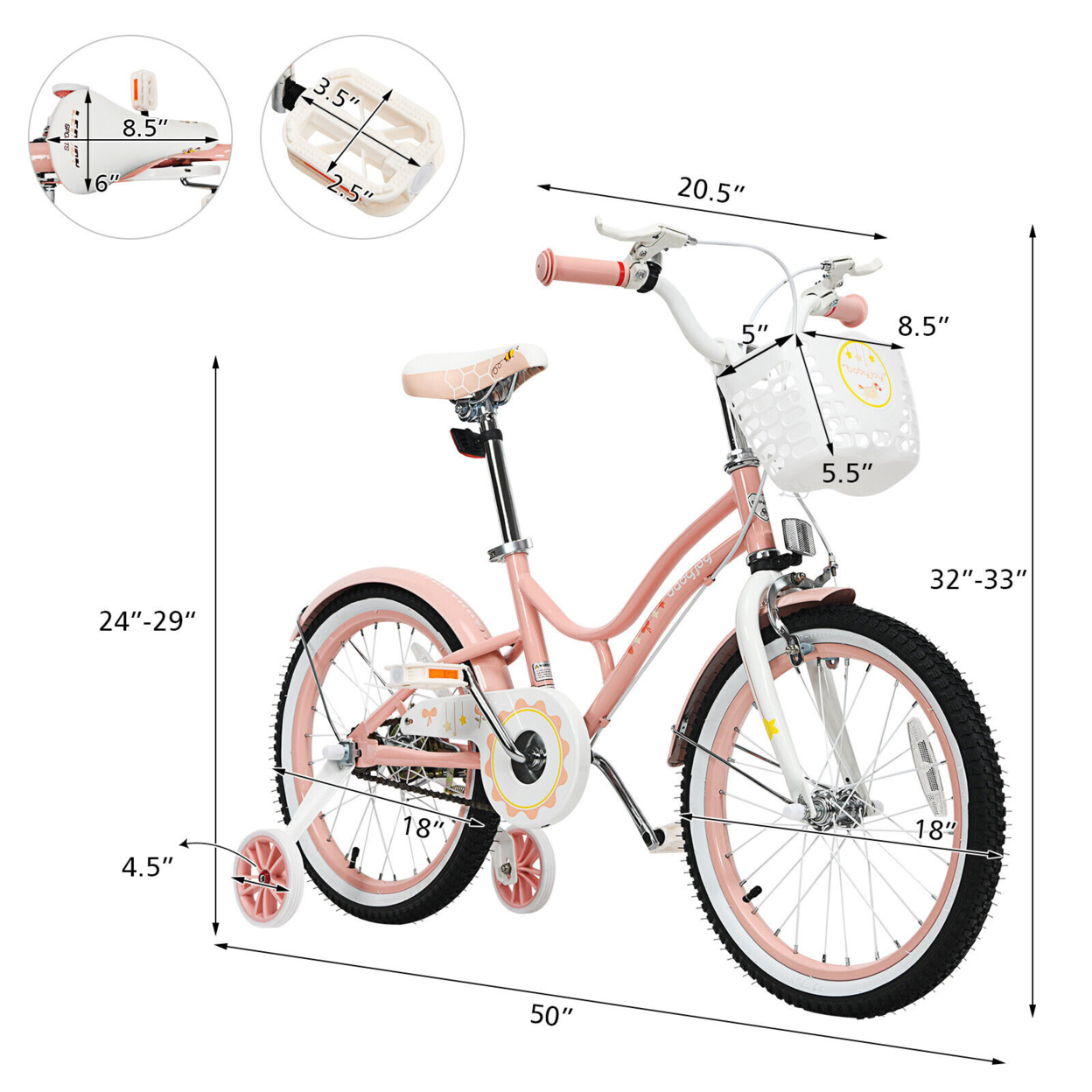 18'' Kids Bike Toddlers Adjustable Freestyle Bicycle W/ Training Wheels
