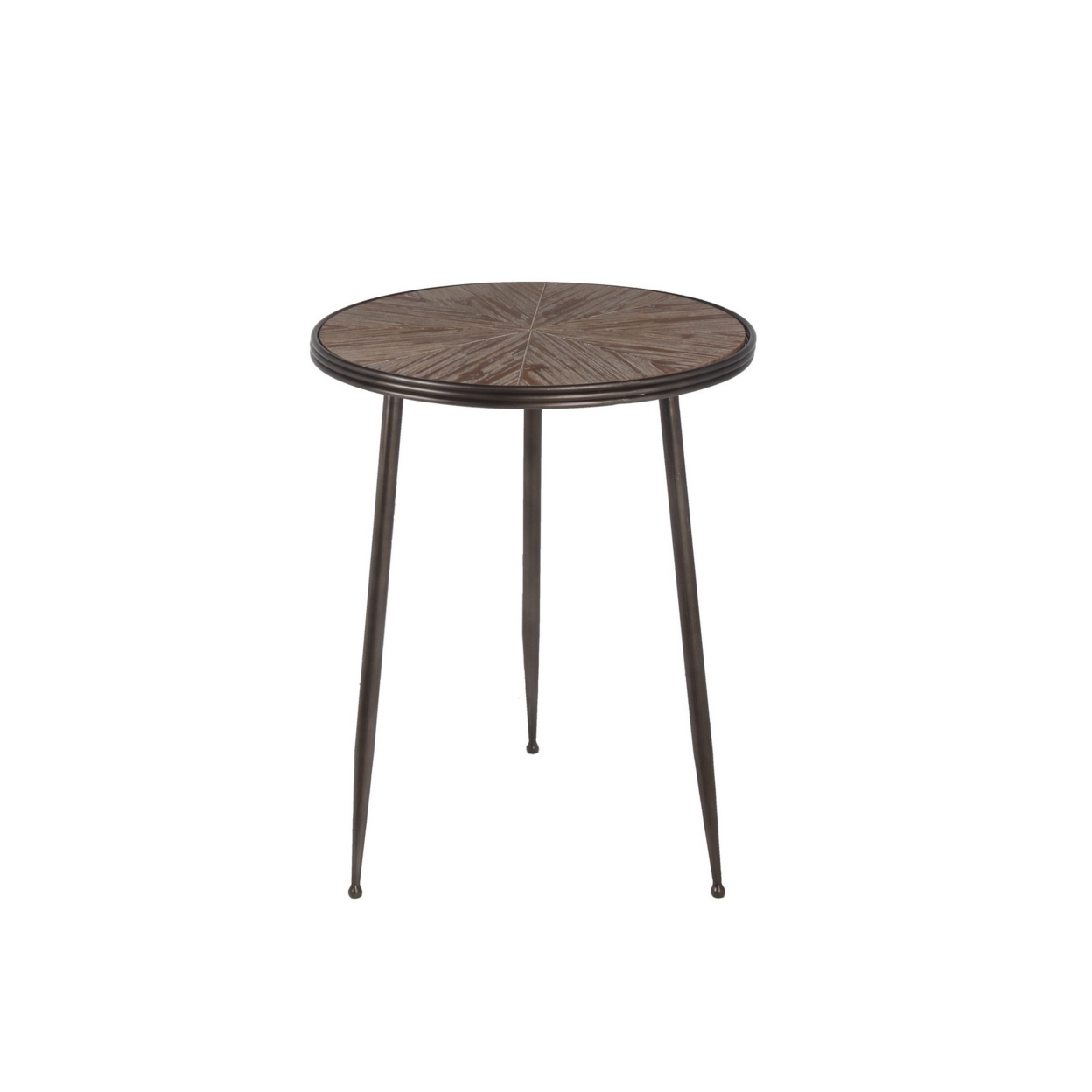 Round Molded Top Accent Table With Metal Legs, Brown And Black- Saltoro Sherpi
