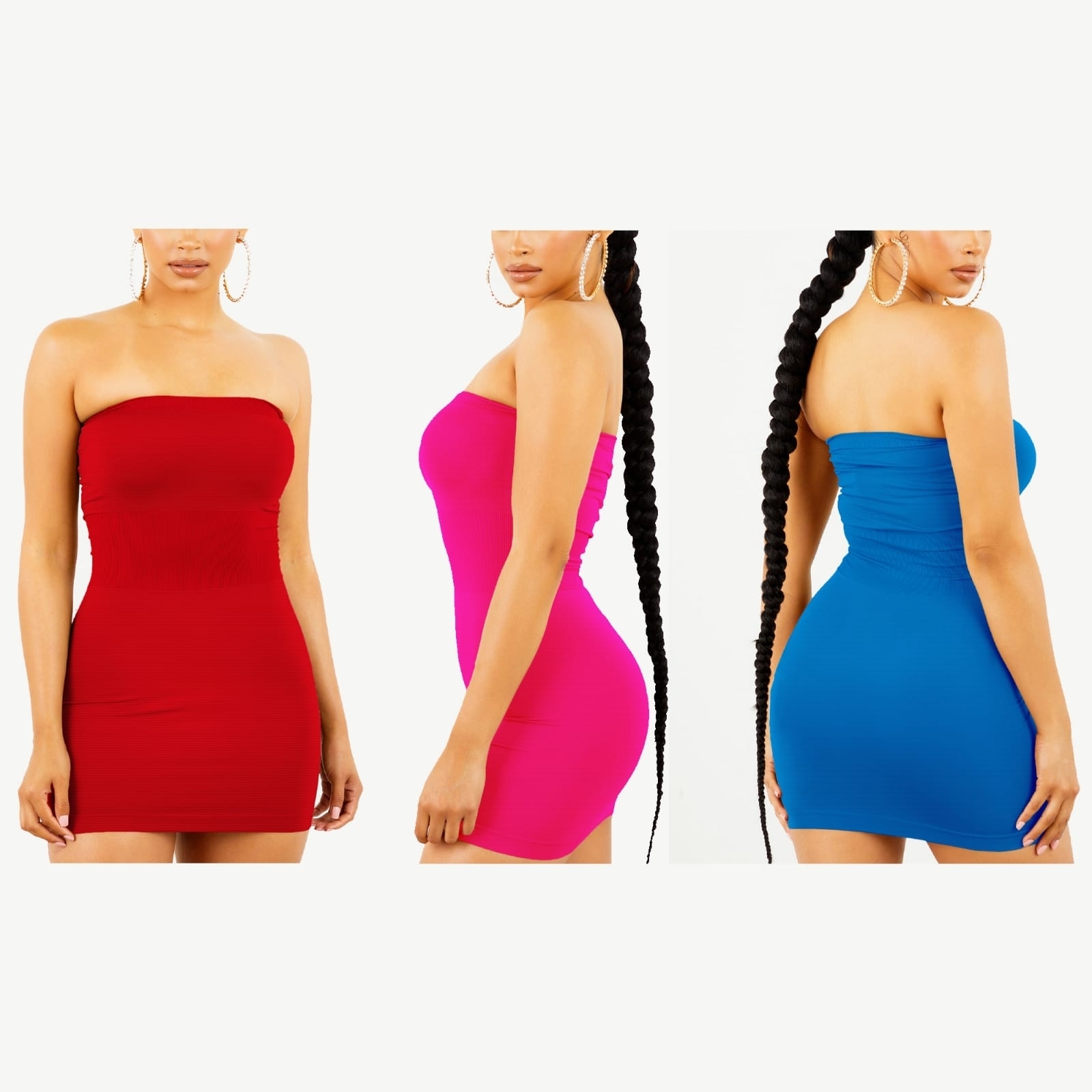 2-Pack Women's Strapless Stretchy Tight Fit Seamless Body Con Mini Tube Top Dress - PINK, XL