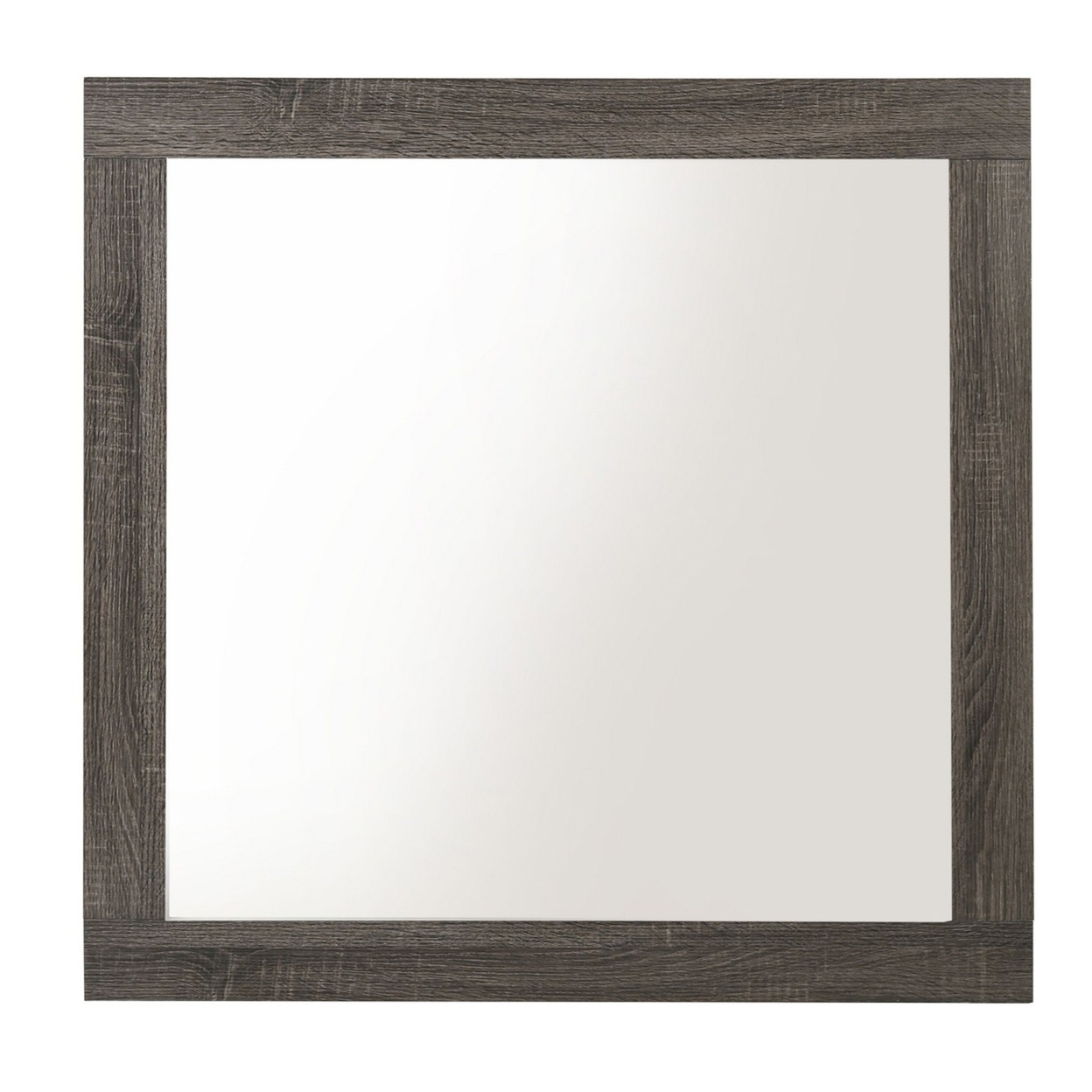 Transitional Style Rectangular Mirror With Natural Wood Grain Details, Gray- Saltoro Sherpi