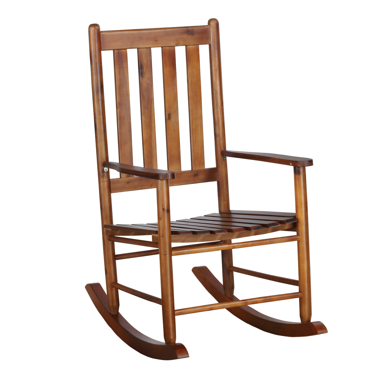 Wooden Rocking Chair With Slat Back And Mission Style, Brown- Saltoro Sherpi