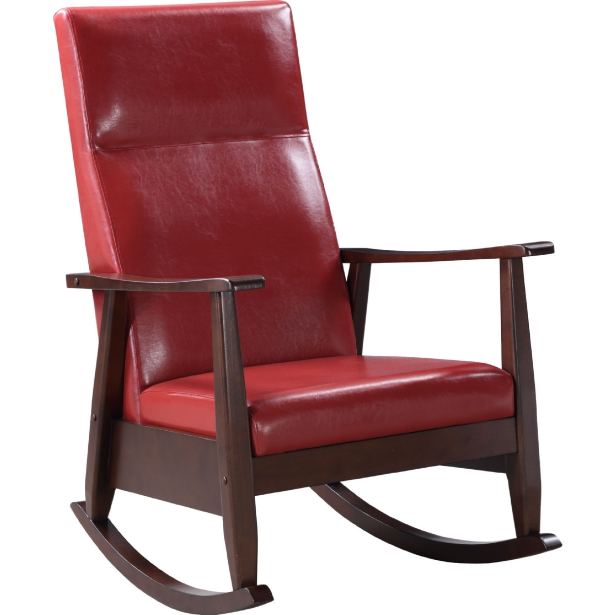 Rocking Chair With Leatherette Seating And Wooden Frame, Red- Saltoro Sherpi