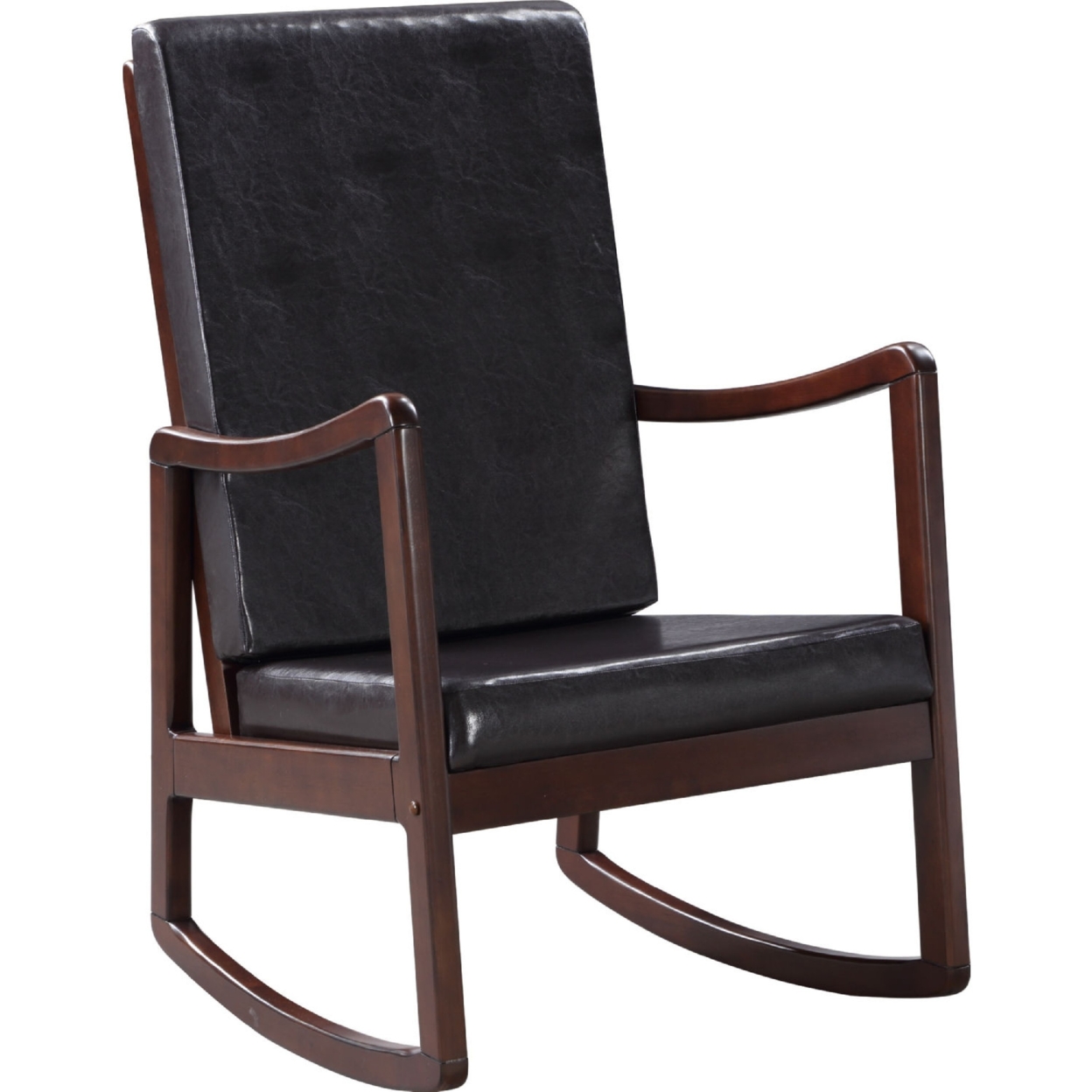Rocking Chair With Leatherette Seating And Wooden Frame, Black- Saltoro Sherpi