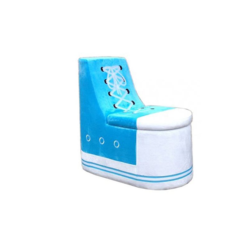 Sneaker Shoe Shaped Wooden Chair With Storage, Blue And White- Saltoro Sherpi