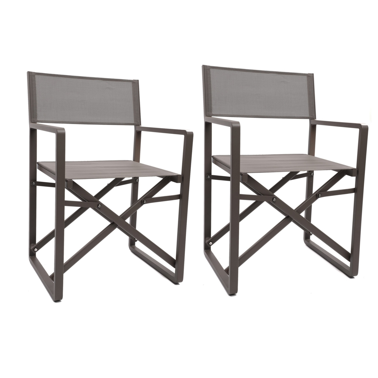 Metal Director Chair With X Shaped Braces, Set Of 2, Espresso Brown- Saltoro Sherpi