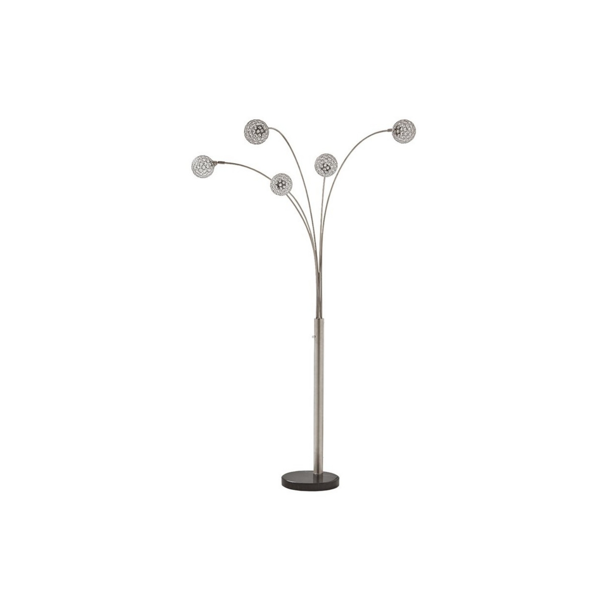 Contemporary Metal Arc Acrylic Bead Lamp With Circular Leg Base, Silver- Saltoro Sherpi