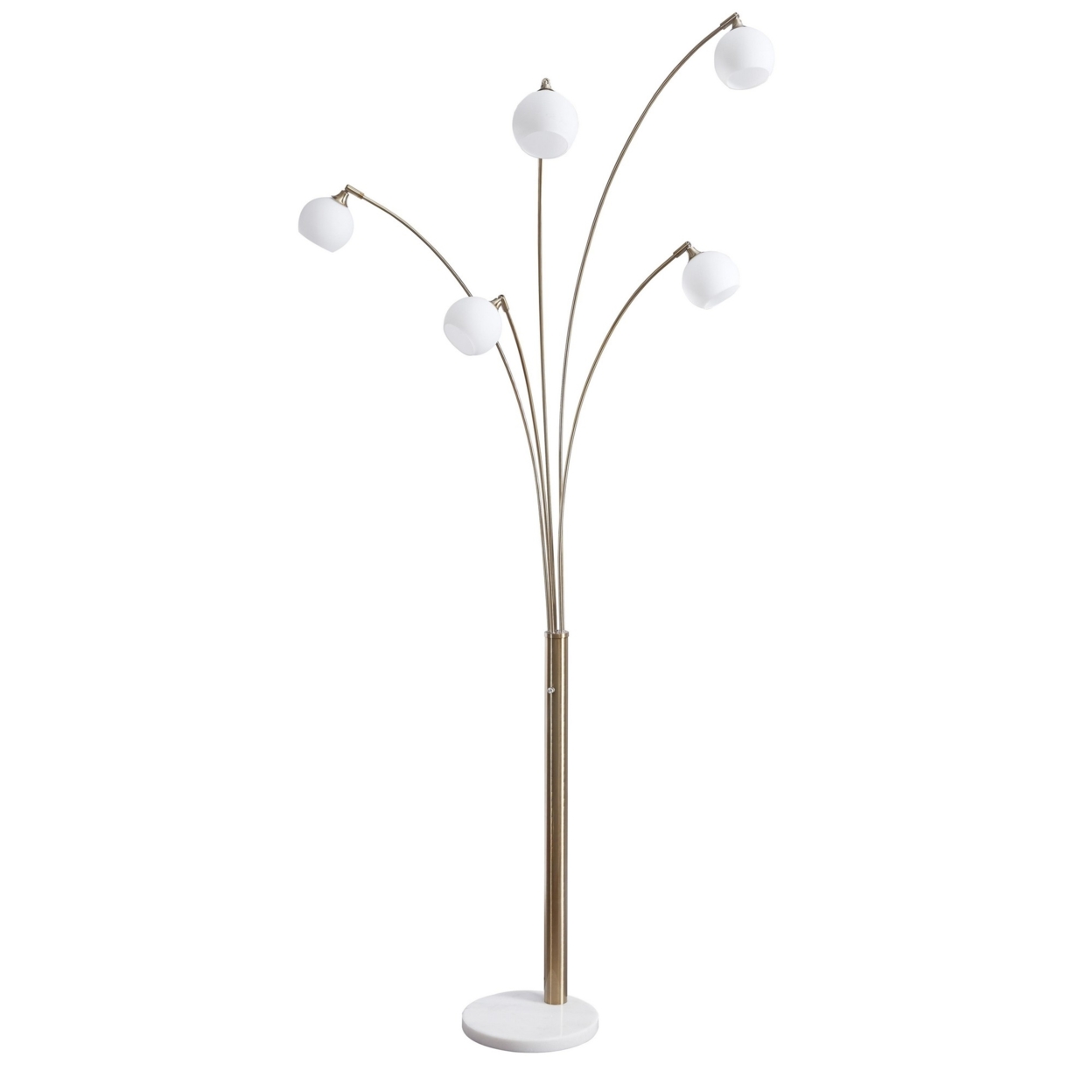 Contemporary Style Metal Arc Frosted Glass Lamp With Circular Leg Base, White- Saltoro Sherpi
