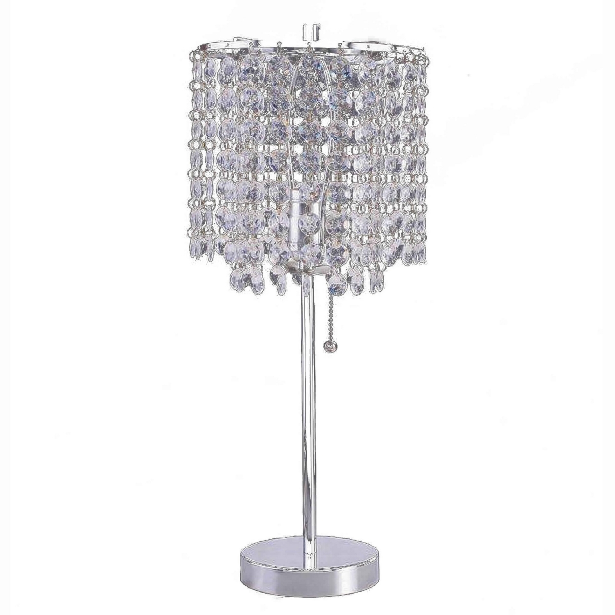 Chandelier Crystal Accented Table Lamp With Tubular Frame, Chrome And Clear- Saltoro Sherpi