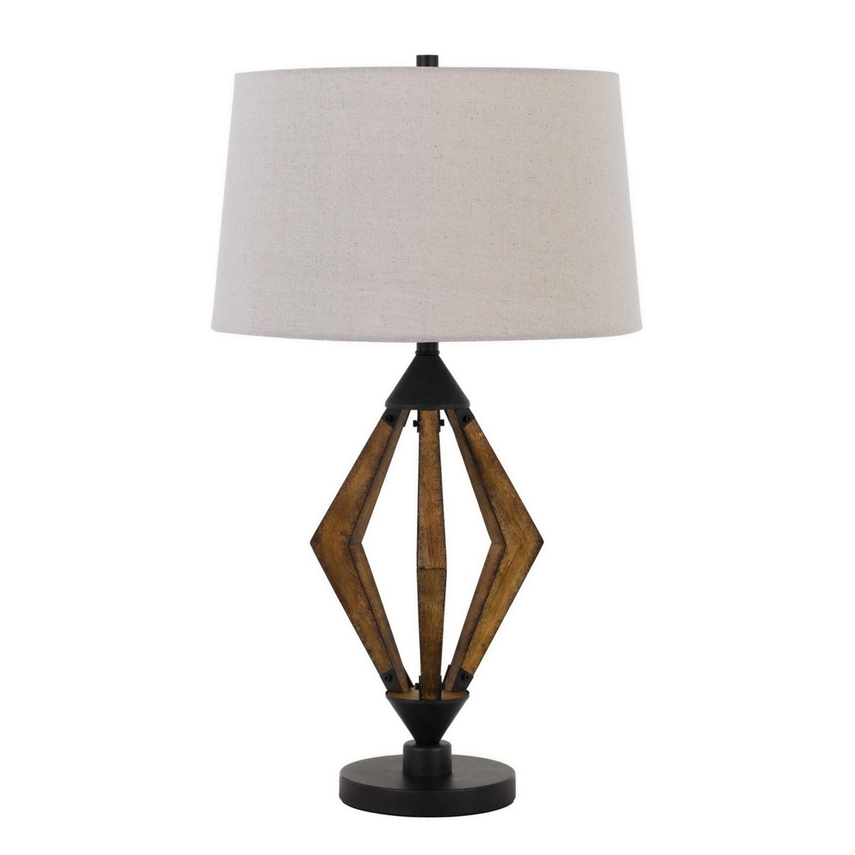 150 Watt Table Lamp With Boomerang Shaped Wooden Body, Brown And White- Saltoro Sherpi