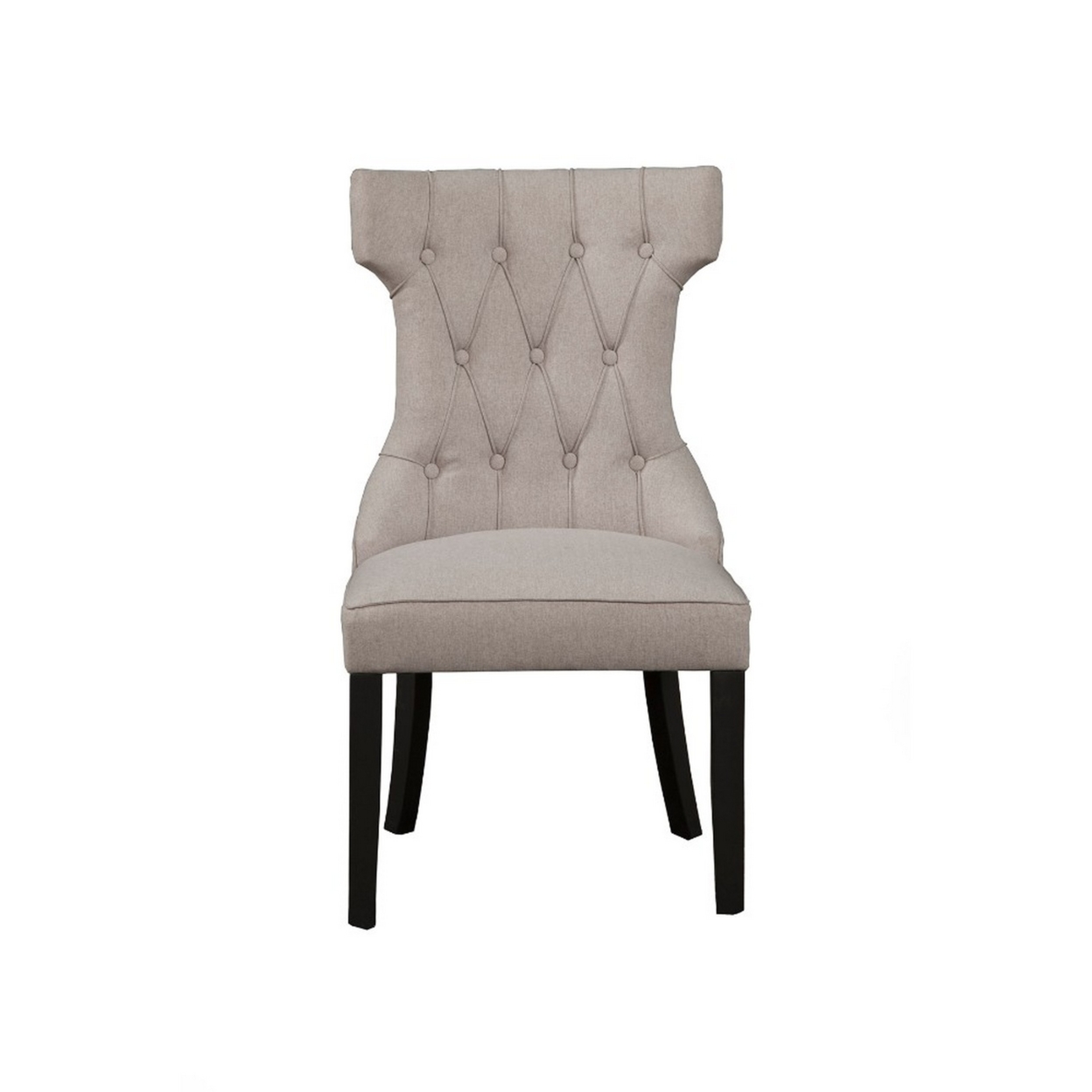 Upholstered Button Tufted Side Chairs With Wooden Base Set Of 2 Gray- Saltoro Sherpi