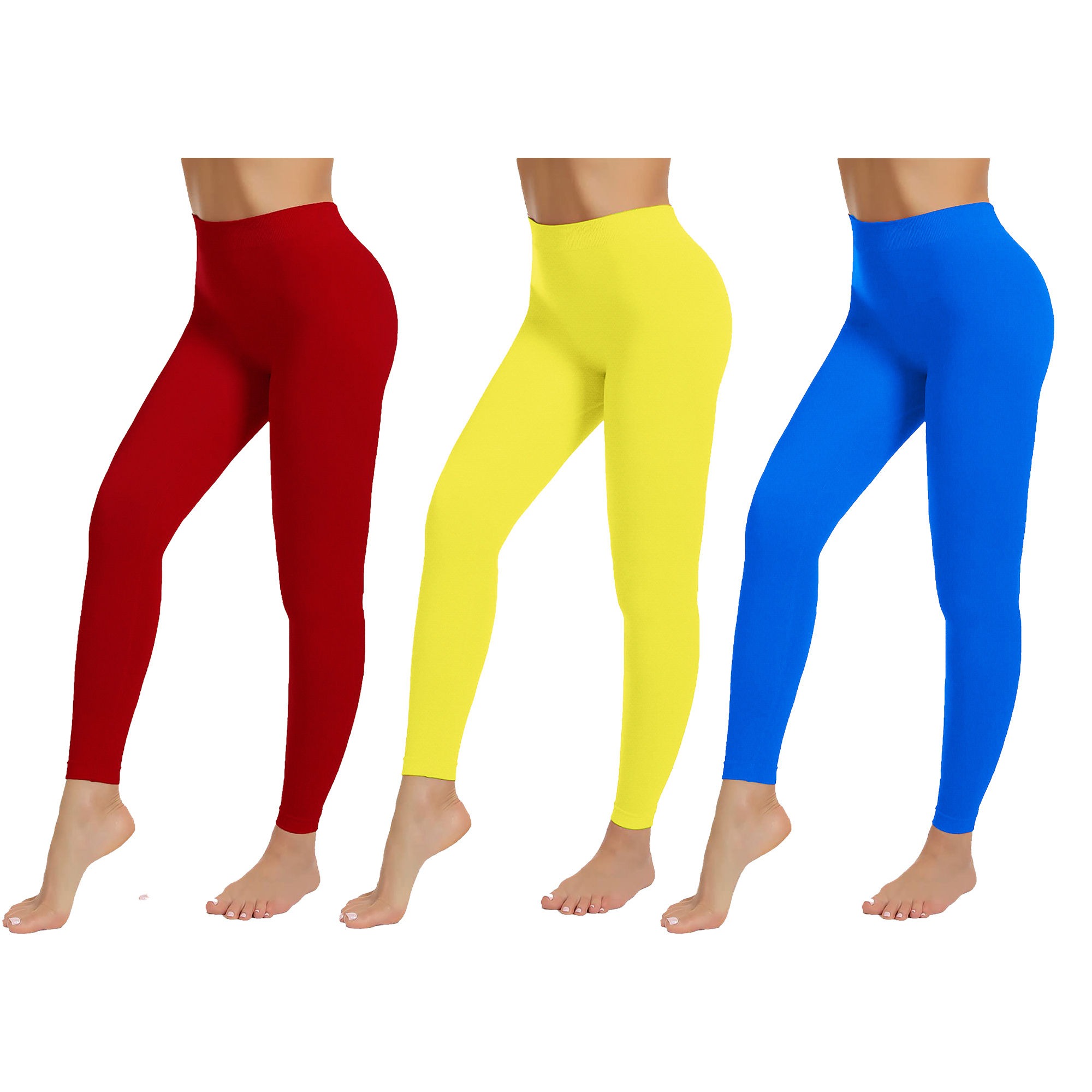 3-Pack: Women's High-Waist Ultra-Soft Stretchy Solid Fitness Yoga Leggings Pants - BLUE, M