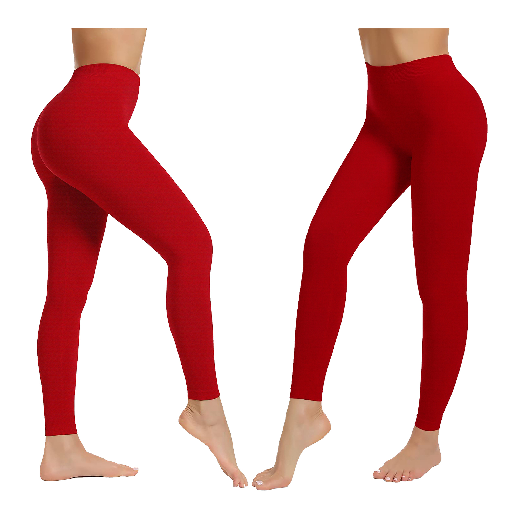 3-Pack: Women's High-Waist Ultra-Soft Stretchy Solid Fitness Yoga Leggings Pants - RED, XS