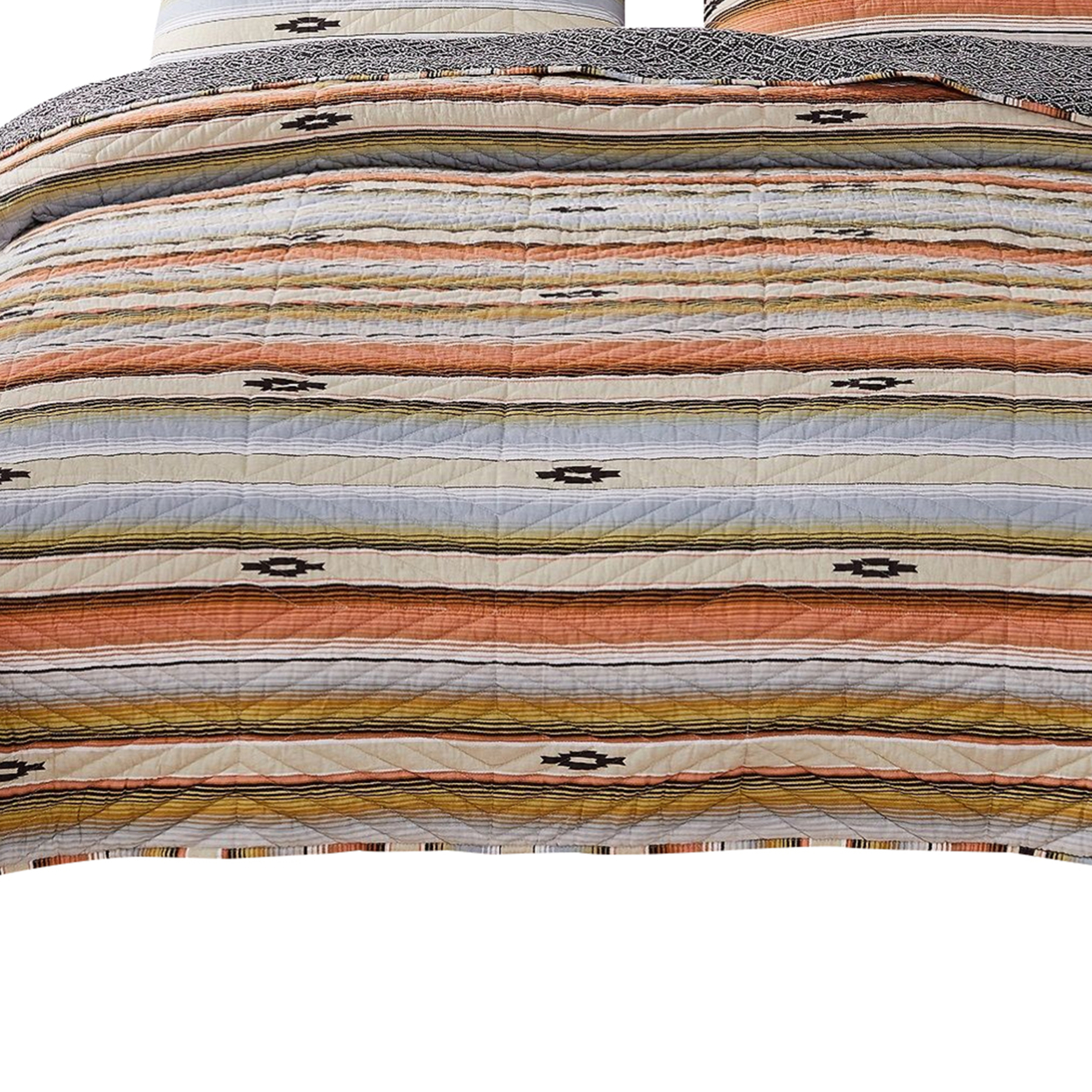3 Piece Microfiber Full Size Quilt Set With Chevron Print, Multicolor- Saltoro Sherpi