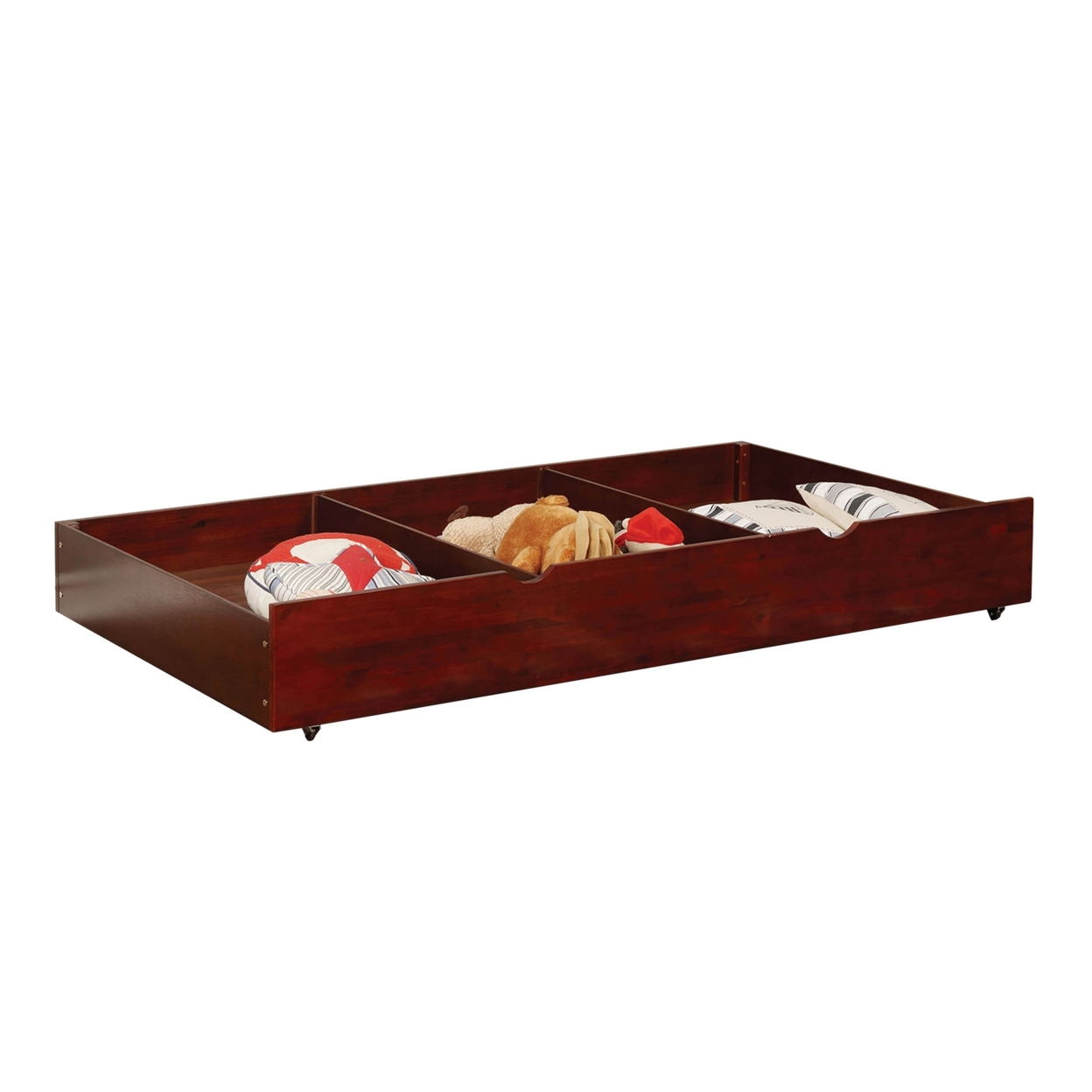 Transitional Style Wooden Trundle With Large Storage Drawer, Warm Cherry Brown- Saltoro Sherpi