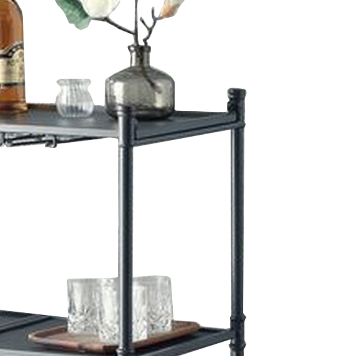3 Tier Foldable Serving Cart With Pipe Style Metal Frame, Gray- Saltoro Sherpi