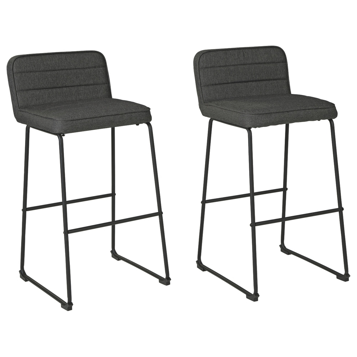 40 Inch Channel Stitched Low Fabric Barstool With Sled Base, Set Of 2, Gray- Saltoro Sherpi