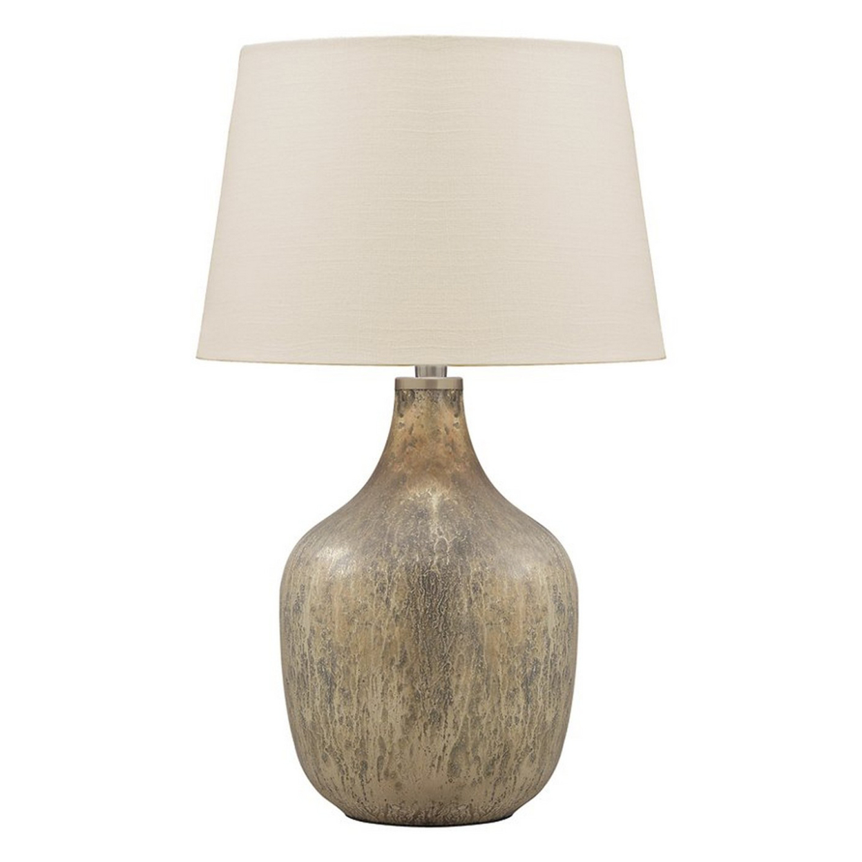Mercury Glass Table Lamp With Drum Shade, Gold And Beige- Saltoro Sherpi