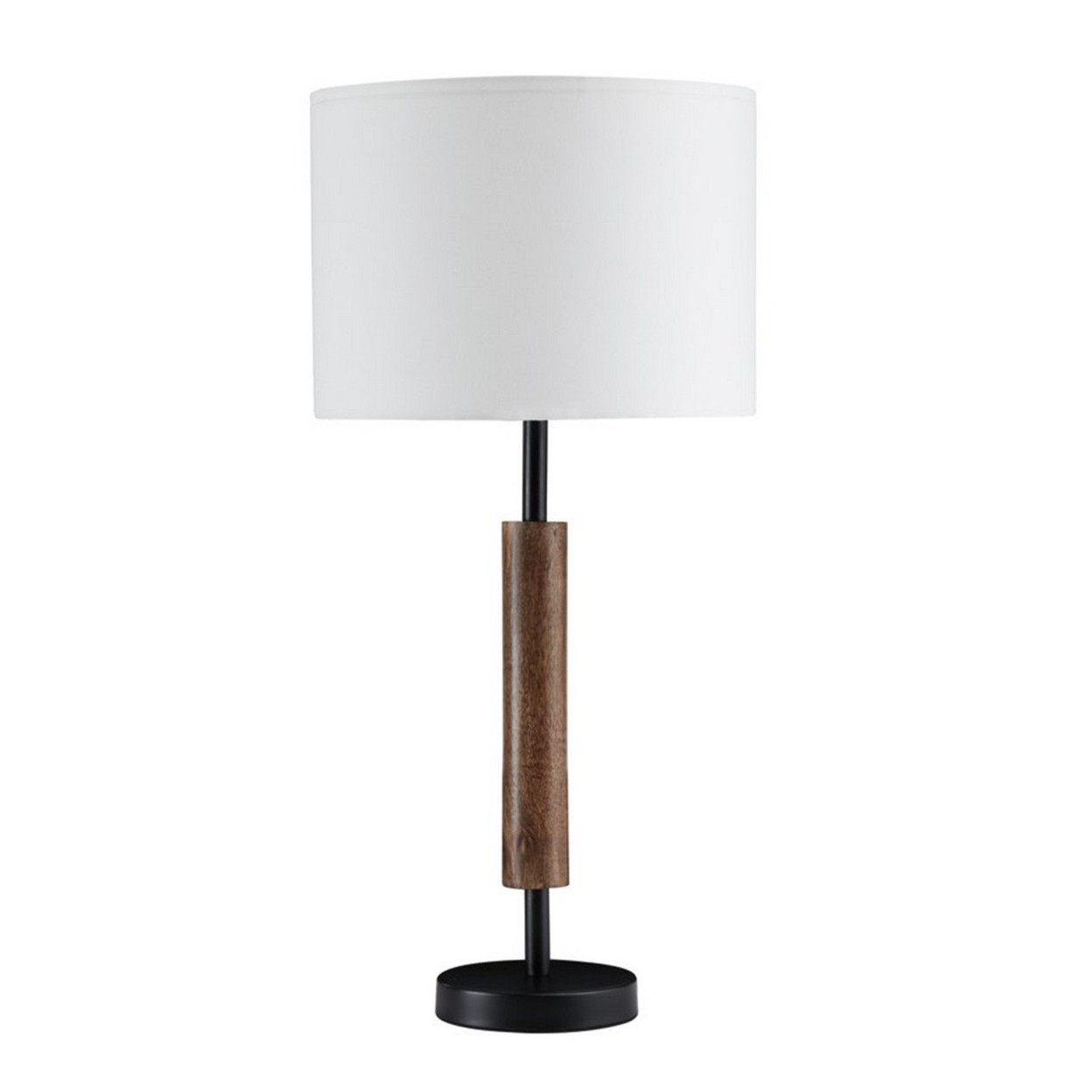 Table Lamp With Rolling Pin Base And Fabric Shade, Set Of 2, White And Brown- Saltoro Sherpi