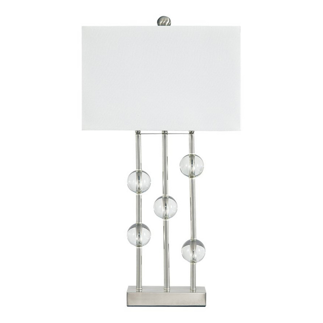 Crystal Accented Metal Table Lamp With Hardback Shade, White And Silver- Saltoro Sherpi