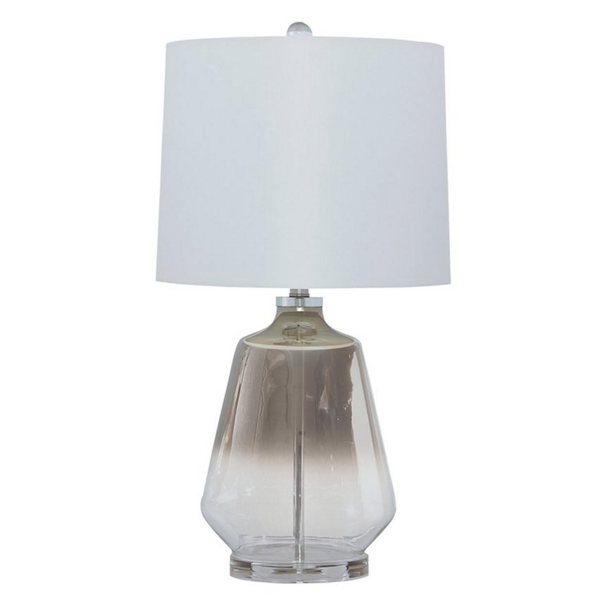 Sculptured Glass Frame Table Lamp With Fabric Shade, Gray And White- Saltoro Sherpi