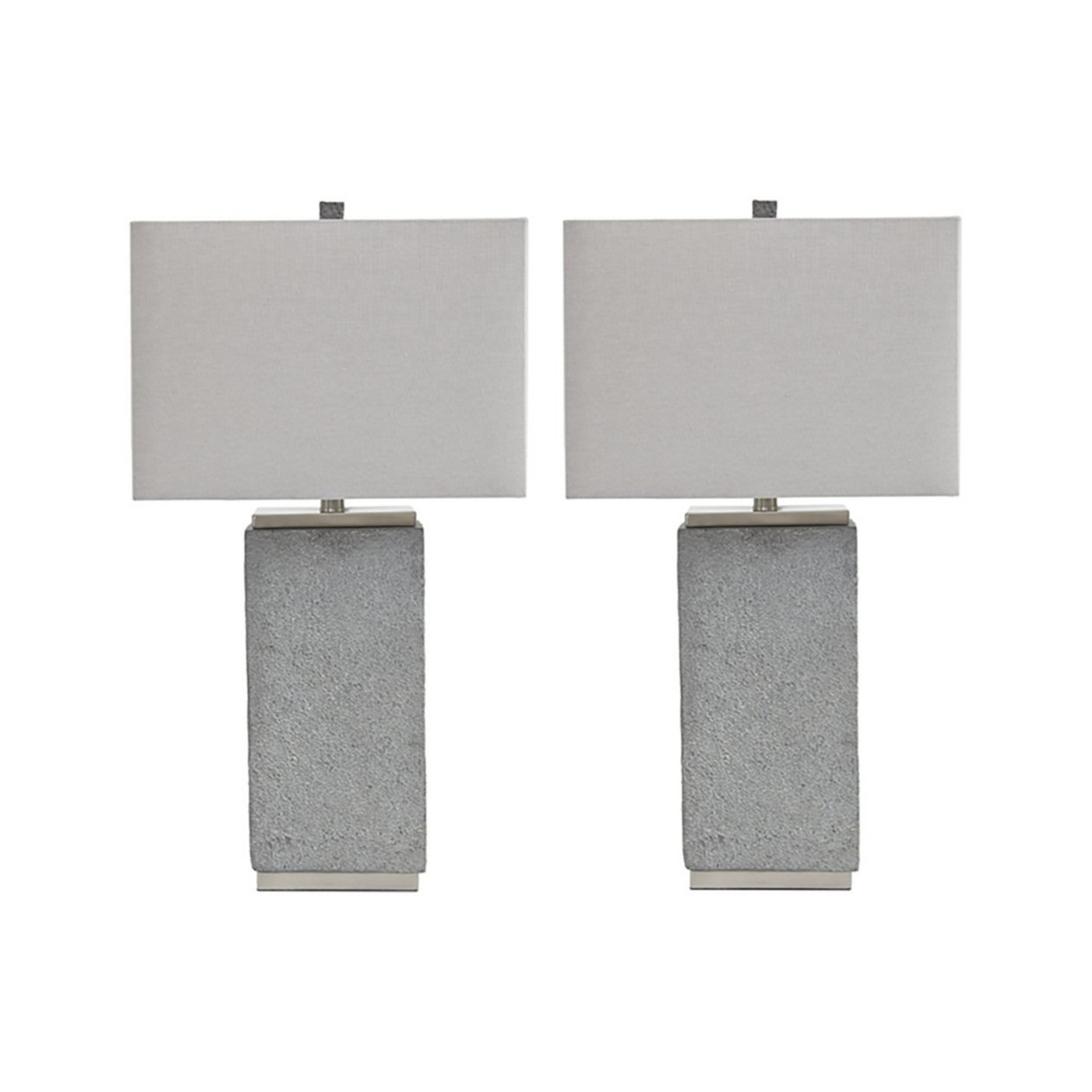 Resin Table Lamp With Faux Concrete Finish And Hardback Shade,Set Of 2,Gray- Saltoro Sherpi