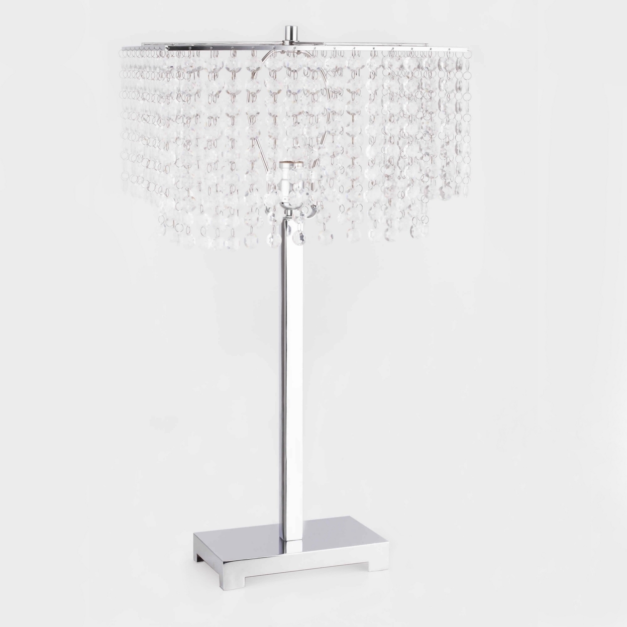 Chandelier Crystal Accented Table Lamp With Tubular Frame, Silver And Clear- Saltoro Sherpi