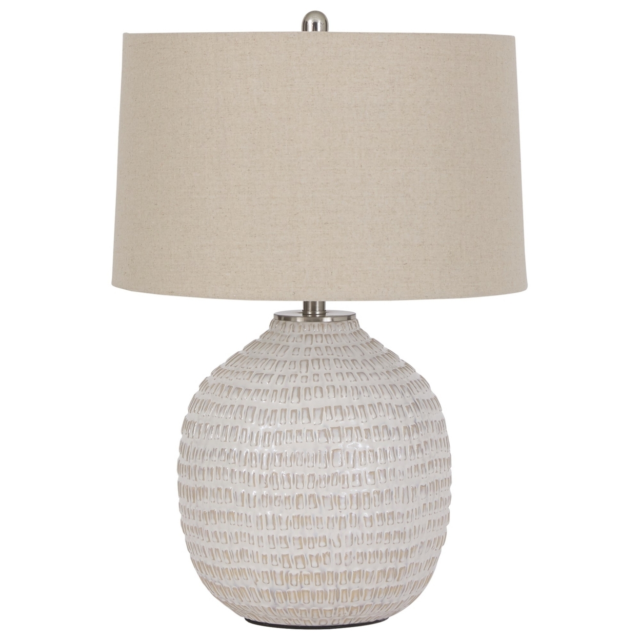 Textured Ceramic Frame Table Lamp With Fabric Shade, Beige And White- Saltoro Sherpi
