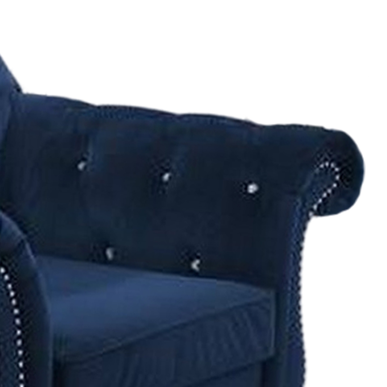 Rima 51 Inch Classic Accent Chair, Velvet Upholstery, Rolled Arms, Indigo