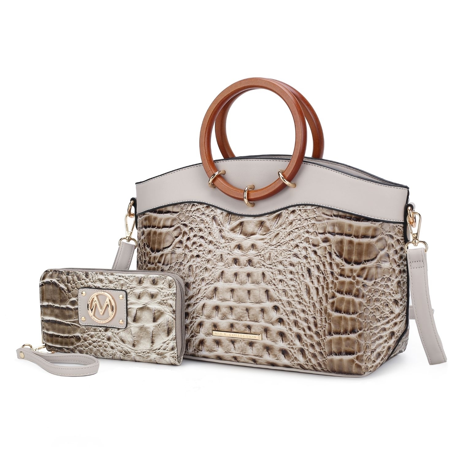 MKF Collection Phoebe Faux Crocodile-Embossed Vegan Leather Women's Tote With Wristlet Wallet Bag - 2 Pieces By Mia K - Light Grey