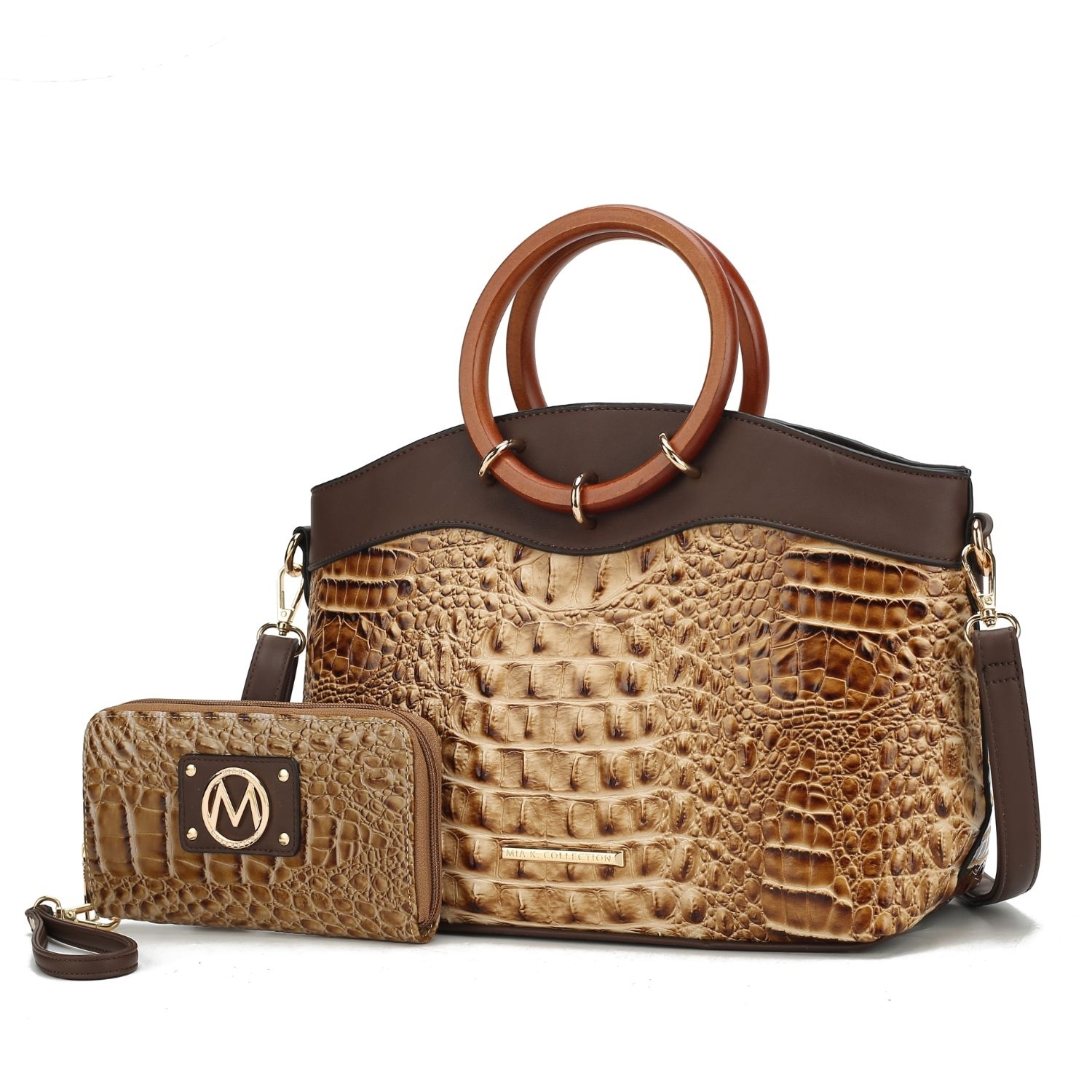 MKF Collection Phoebe Faux Crocodile-Embossed Vegan Leather Women's Tote With Wristlet Wallet Bag - 2 Pieces By Mia K - Taupe