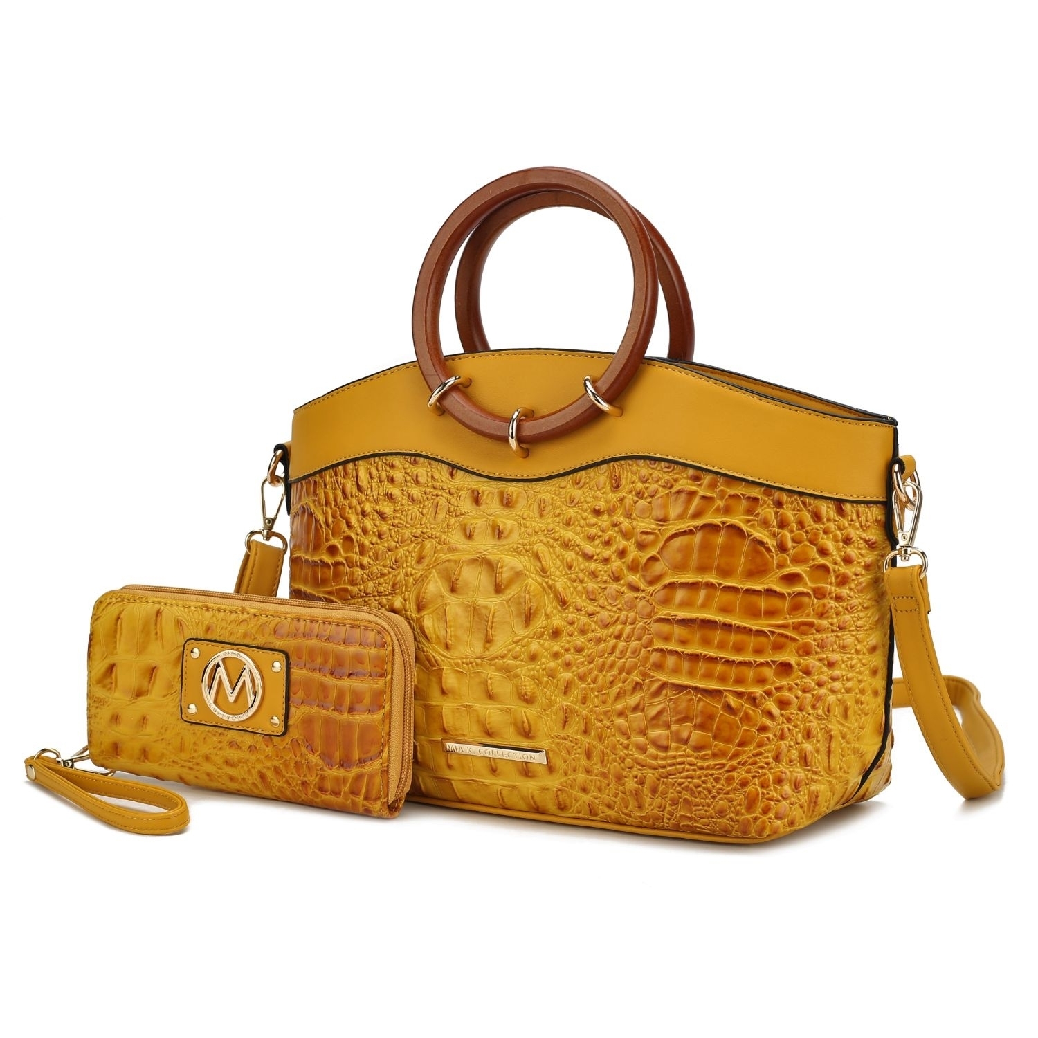 MKF Collection Phoebe Faux Crocodile-Embossed Vegan Leather Women's Tote With Wristlet Wallet Bag - 2 Pieces By Mia K - Yellow