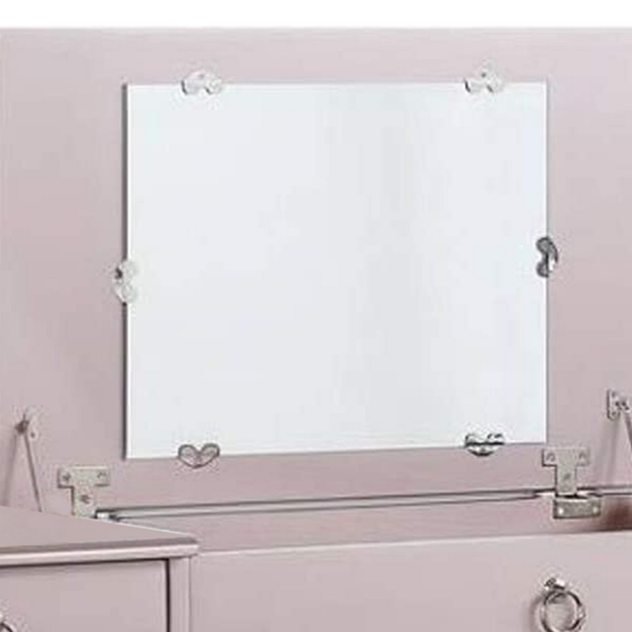 43 Inch Vanity Set, Accent Mirror, Included Matching Stool, Rose Gold Wood