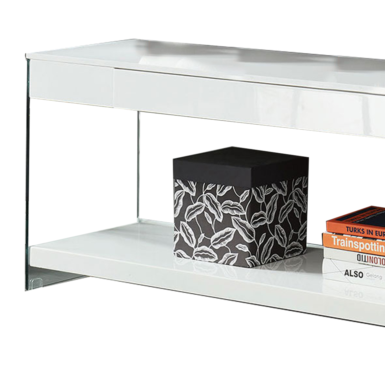 Wood And Glass TV Stand With Two Drawers, White- Saltoro Sherpi