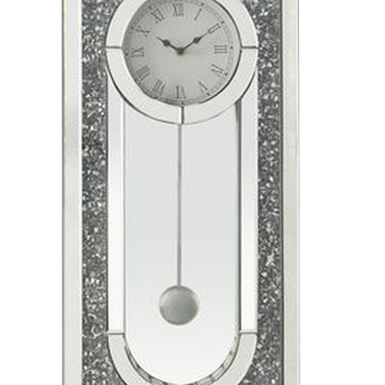 Wall Clock With Mirror Trim And Molded Design, Silver- Saltoro Sherpi