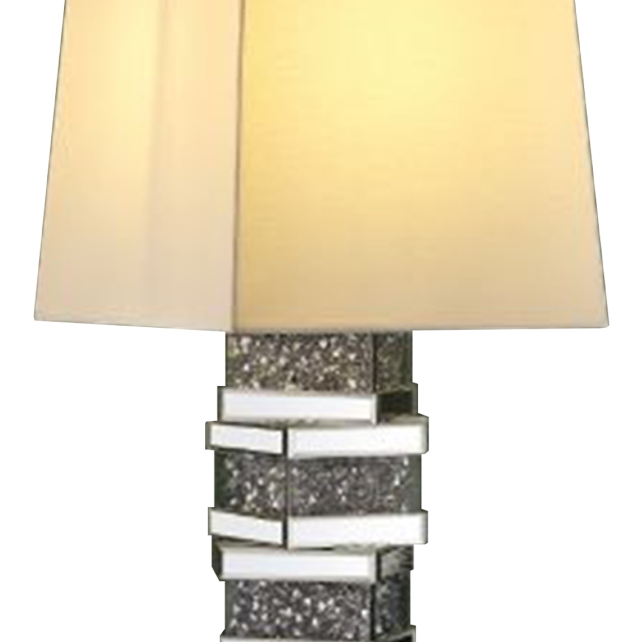 Table Lamp With Stacked Cuboid Shape And Faux Stones Inlay, Silver- Saltoro Sherpi