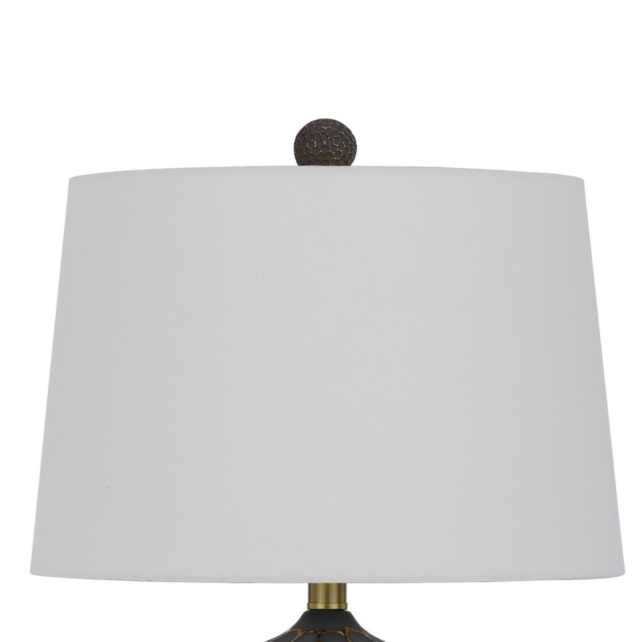 27 Inch Modern Curved Table Lamp, Set Of 2, Round Shade, Black, Gold Resin- Saltoro Sherpi